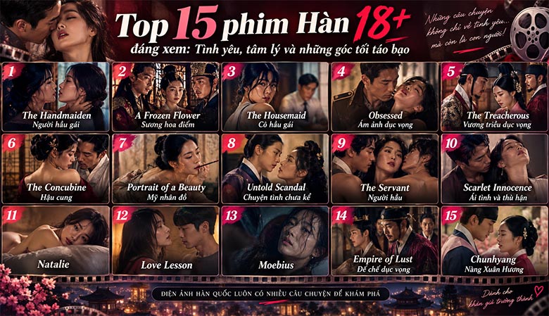 Top 15 phim Hàn 18+ đáng xem: Tình yêu, tâm lý và những góc tối táo bạo